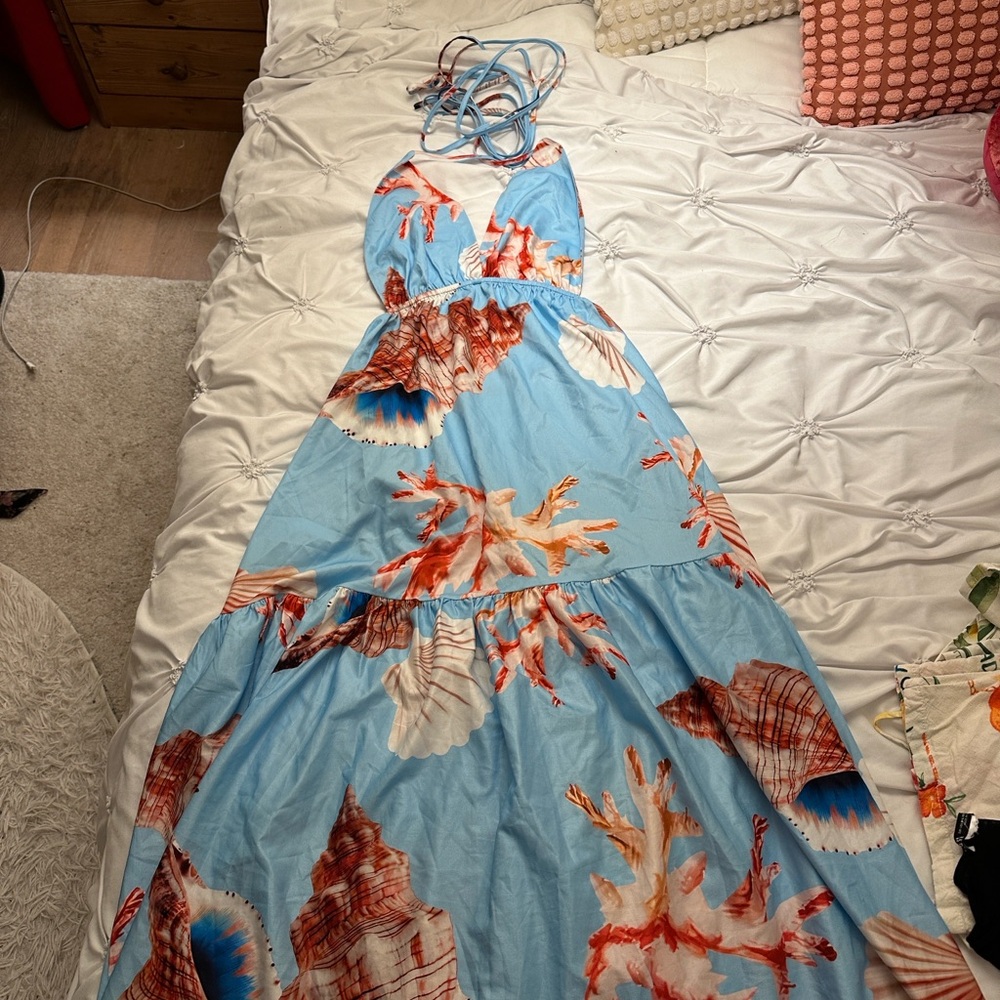 Tropical Blue Seashell Maxi Dress